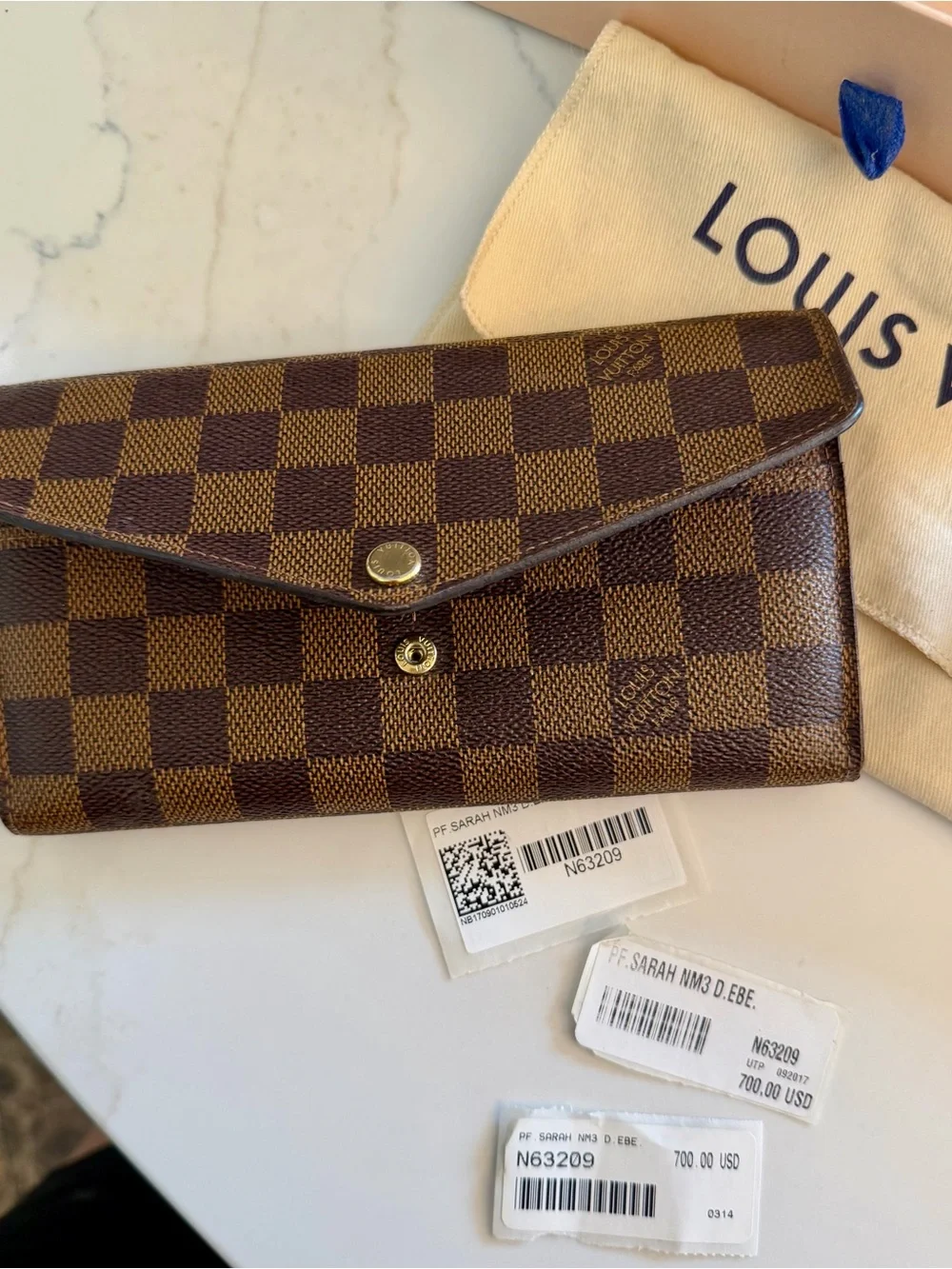 Louis Vuitton Brown Damier Ebene Sarah Wallet - Picture 10 of 10